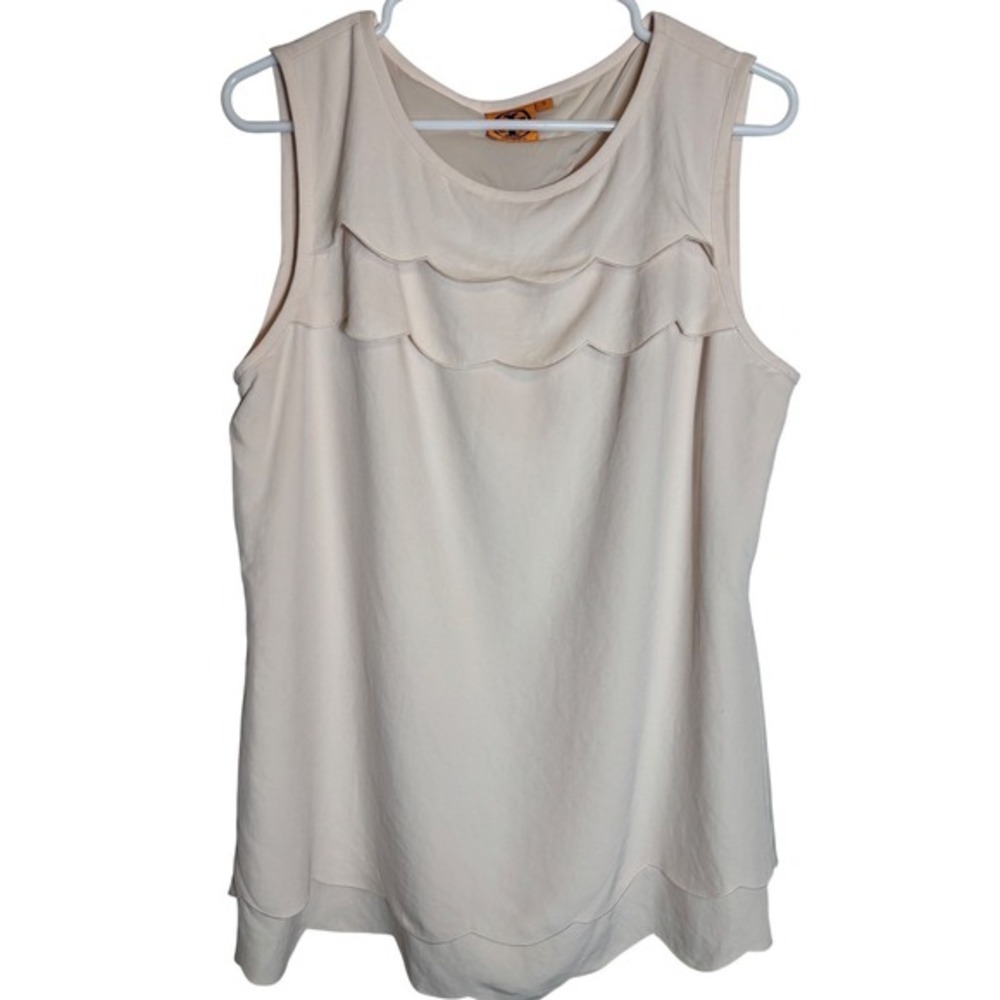 Tory Burch Cream Sleeveless Ruffle-Front Shell - Picture 3 of 10
